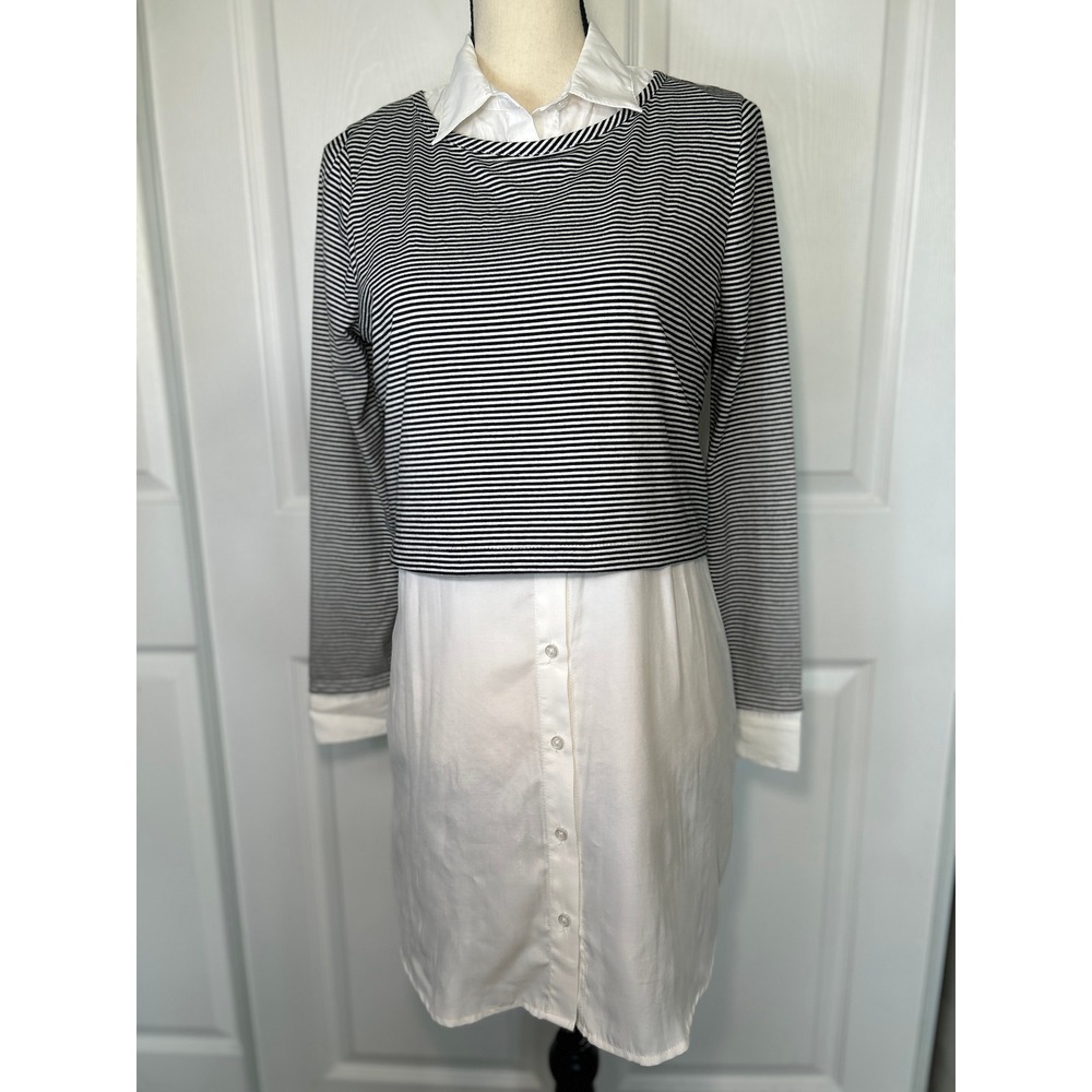NWT Harlyn Anthropologie Striped Collared Layered Pullover Top XXS Preppy Office